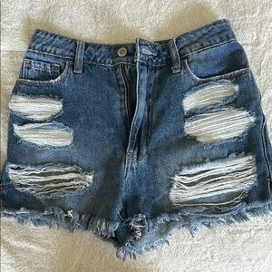 Hollister Blue Jean Shorts Distressed High-Waisted